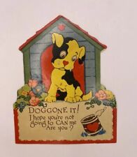 Antique German Puppy Dog Valentine Card Sad Can Me Kitsch 1930s Vintage Doghouse picture