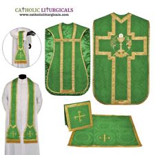 Green Roman Eucharist Chasuble Fiddleback Vestment 5pcs mass set, ,Casulla, picture