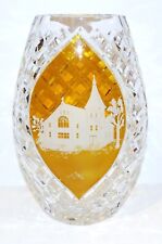 GORGEOUS BOHEMIAN/CZECH AMBER CUT TO CLEAR CRYSTAL ETCHED CHURCH 10