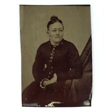 Young Woman Chair & Curtain Tintype c1870 Antique 1/6 Plate Girl Photo C3405 picture