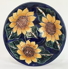 Large Talavera Sunflowers Bowl Mexican Folk Art 11.5” Hand Painted Redware picture