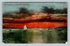 Beautiful Sunset On San Diego Bay Sailboats CA-California c1910 Vintage Postcard picture