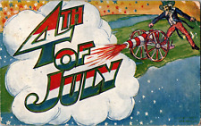 Postcard 4th Of July Uncle Sam Firing Cannon Embossed Divided Back Postmarked picture