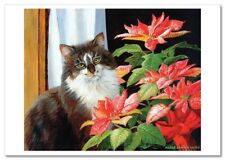 Funny pets CAT kittens paintings Poinsettia ART NEW modern Unposted Postcard picture