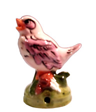 Bird L*583 -17.664 Ceramic  Pink/Purple sits on a log w/leaves Pie Bird picture