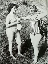 1970s Two Curvy Woman Striped Bikini Brunette and Blonde Beach Portrait Photo picture