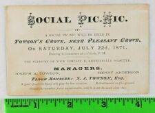 Vintage 1871 Social Picnic Towson Pleasant Grove Maryland Event Business Card picture