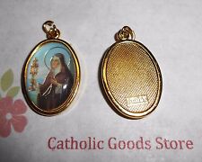 Saint St Clare Italian 1 inch Gold Tone and Enameled - Medal picture