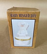 Vintage Porcelain Snow Baby Angel Hinged Trinket Box Keepsake Box  picture