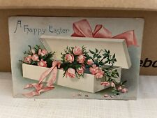Vtg Postcard Embossed A Happy Easter Pink Roses In Box 1911 picture