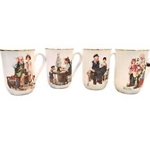 1982 Norman Rockwell Museum Coffee Mugs Cups White/Gold Trim Set of 4. Vintage picture