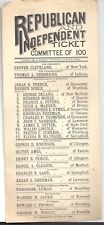 VERY UNUSUAL & RARE 1884 Mass. Ballot CLEVELAND as REPUBLICAN Candidate picture
