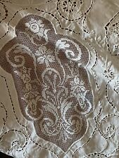 Antique Lace Bobbin Tablecloth Cutwork Needle Point Handmade Lace 90” X 66” picture