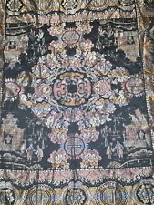 Vintage Asian Brocaded floral Silk Tapestry Tablecloth fringe Real Chinese picture