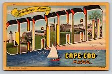 Greetings From Chatham Cape Cod Massachusetts Large Letter Linen Postcard picture