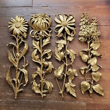 Vintage Syroco Flower Wall Hangings Set Of 4 MCM Mid Century 1960s Rare Gold  picture