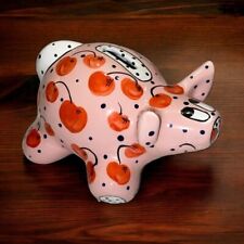 Vintage Whimsical GANZ Hand Painted Ceramic Piggy Bank Cherries Signed Pati picture