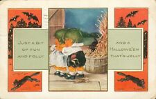 Whitney Green Haired Children Halloween Postcard~Antique~Black Cats~Bats~c1916 picture