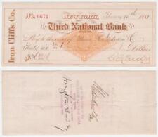 1881 CHECK THIRD NATIONAL BANK OF NEW YORK - IRON CLIFFS CO. --- CAX picture