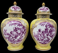 Early MEISSEN Pair of Yellow Porcelain Covered Vase / Urns picture