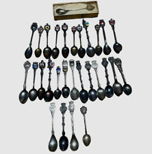 Vintage Germany Souvenir Spoons Silver Plate & Enamel Lot of 29 picture