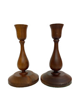 Vintage MCM Turned Wood Wooden Candle Stick Holders Round Danish 7.5