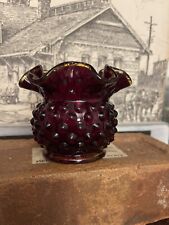 Vintage Fenton Art Glass Crimped & Ruffled Vase Hobnail Ruby Red Rose Bowl Vase picture