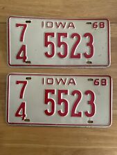 1968 Iowa license plate pair 74 5523 YOM DMV Ford Chevy Dodge 10239 picture