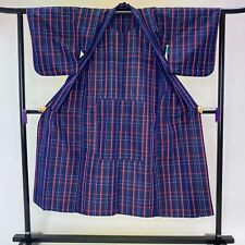 Oshima Tsumugi Japanese Kimono Japanese plaid blue Silk Fashionable G-82 picture