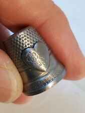 Vintage Pewter Thimble RARE HEART WITH FLOWER superior condition box6 picture