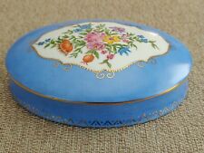 Antique Lygia Famille Rose Blue Porcelain Oval Art Jewelry Trinket Lid Box Case picture