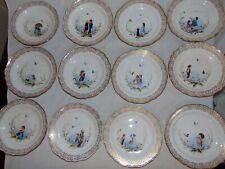 Extra RARE Antique Meissen Set of 12 Different Hentschel? Children Plates 8.5