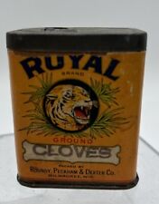 Vintage Roundly, Peckham & Dexter Royal Brand Cloves Tin 3” Tall 1.5” Wide picture
