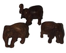 Vintage ￼ Hand Carved Wood Animal Figurines 3 Elephants picture