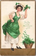 1909 ST. PATRICK'S DAY Postcard Pretty Lady / Clover - Artist-Signed CLAPSADDLE picture