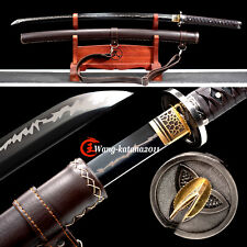 40'' Hattori Hanzo Katana Black 1095 Steel Japanese Samurai Sword Leather Saya picture