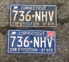 Vintage 1999 YOM Connecticut Constitution MAP License Plate Matching PAIR 736NHV picture
