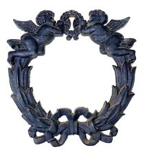 Cast Iron Angel Cupid Wall Hanging Black Round Victorian Wreath Romantic picture