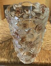 Vintage Mikasa Bella Rosa 9.5” Heavy Glass Crystal Pink Rose Vase Discontinued picture