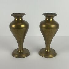 Vtg Solid Brass Candle Holder Candlestick Pair Eclectic Decor 7in Vase Heavy 6lb picture