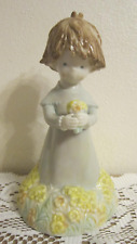Vintage 1988 KINKA Raecath Enesco Porcelain Girl Kneeling Yellow Flowers 117781 picture