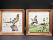 Vintage Small Decorative Game Birds Trays Made Of Ceramic Tile And Brass picture