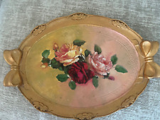 Vintage Hand Painted 13” Ceramic  Folk Art Roses - Bows on each end picture