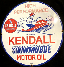 Vntg Art KENDALL SNOWMOBILE MOTOR OIL 1948 PORCELAIN SIGN Rare Advertising 30