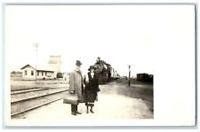 c1910's Union Pacific Depot Grain Elevator Locomotive Train RPPC Photo Postcard picture