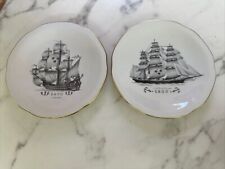 Pair Of Lidkoping Kungsholmsservisen 7.5” Porcelain Ship Plates  Sweden picture