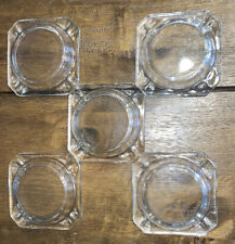 Vintage Set Of 5 Small Table ASHTRAYS Clear Glass Stacking Square Tobacciana picture