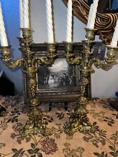 2 Antique Candlesticks Huge French Carved Brass Bronze Candelabras 19th Century picture
