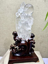 7.92LB A+Natural Clear Quartz Dragon Skull Carved Crystals Reiki Decorate+STAND picture