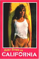 Home Grown in California Girl Postcard Risque Surfing Ocean 1990 wet shirt picture